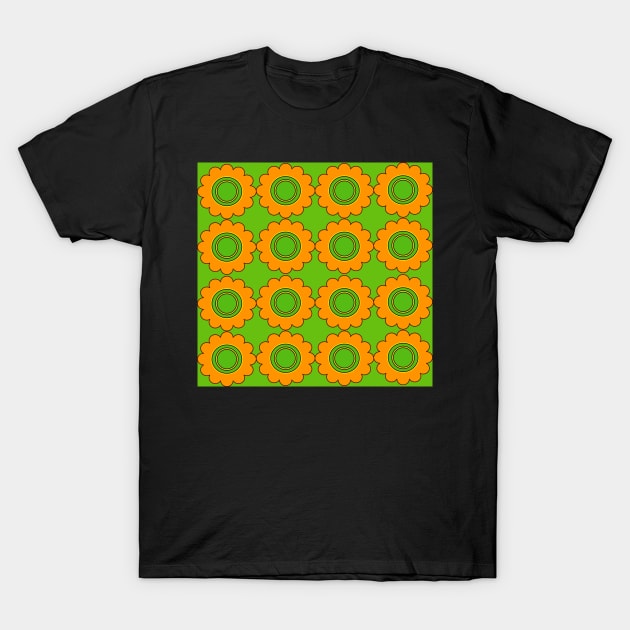 orange and green geometric flower pattern T-Shirt by pauloneill-art